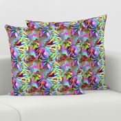 INCREDIBLE FRUITY FLOWERS FLOWERY FRUITS ABSTRACT STRIPES 1 PINK YELLOW AQUA