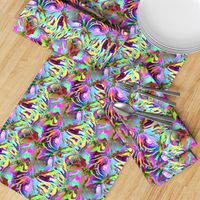 INCREDIBLE FRUITY FLOWERS FLOWERY FRUITS ABSTRACT STRIPES 1 PINK YELLOW AQUA