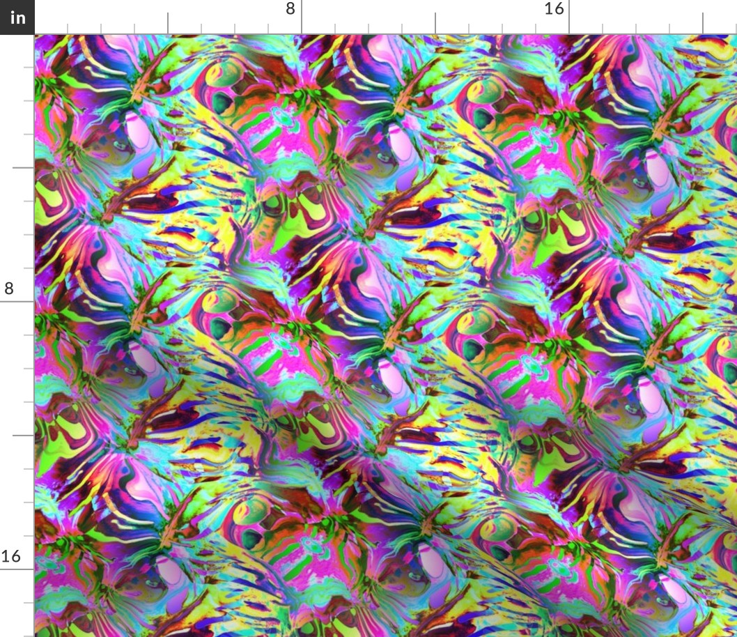 INCREDIBLE FRUITY FLOWERS FLOWERY FRUITS ABSTRACT STRIPES 1 PINK YELLOW AQUA