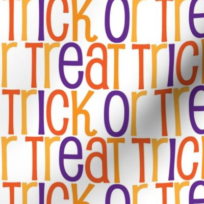 Halloween Trick or Treat Pattern in White Orange Gold Purple Text Pattern