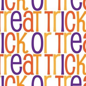 Halloween Trick or Treat Pattern in White Orange Gold Purple Text Pattern