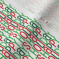 Happy Holidays Text Pattern in Shades of Green Red and White