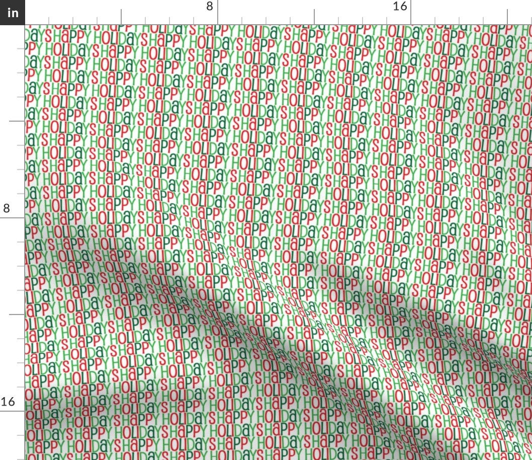 Happy Holidays Text Pattern in Shades of Green Red and White