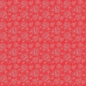 Flowers Floral White Line on Red Background Bold Fun Feminine Simple 
