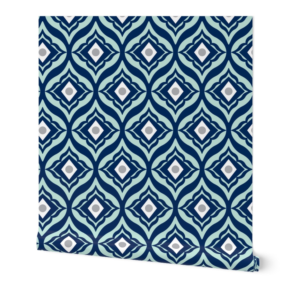 Trevino - Geometric Navy Blue & Mint