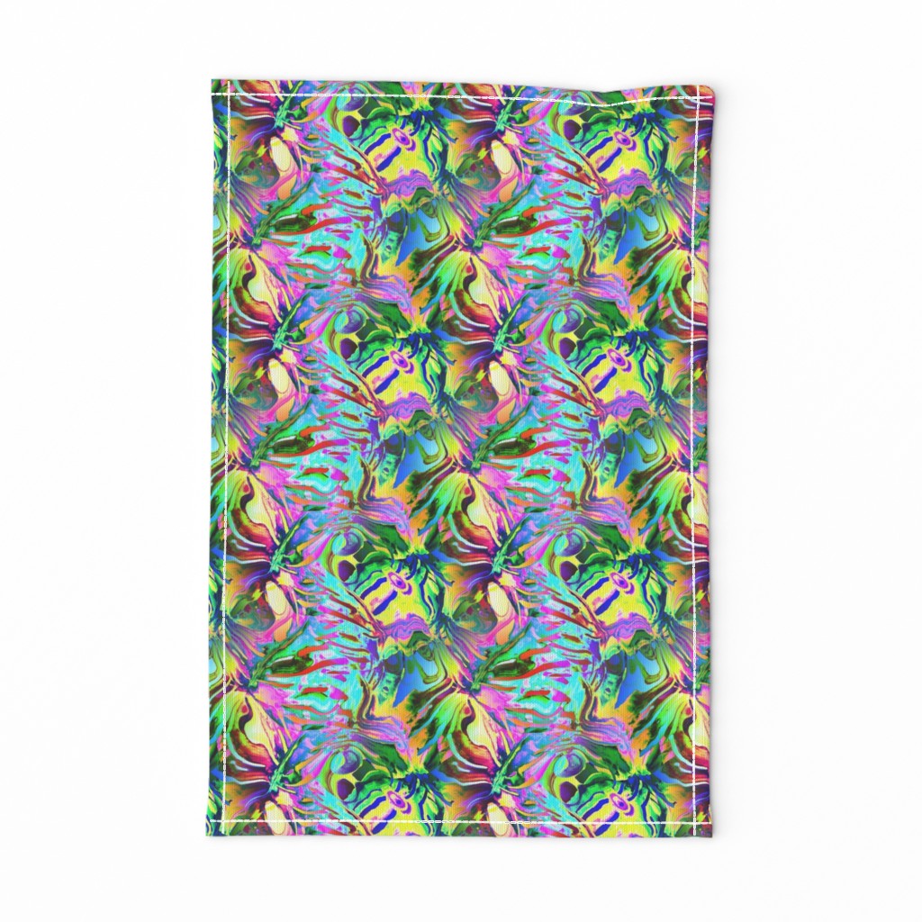 INCREDIBLE FRUITY FLOWERS FLOWERY FRUITS ABSTRACT STRIPES 2 YELLOW AQUA TURQUOISE