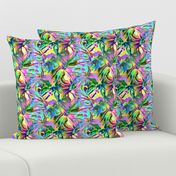 INCREDIBLE FRUITY FLOWERS FLOWERY FRUITS ABSTRACT STRIPES 2 YELLOW AQUA TURQUOISE