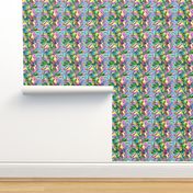 INCREDIBLE FRUITY FLOWERS FLOWERY FRUITS ABSTRACT STRIPES 2 YELLOW AQUA TURQUOISE