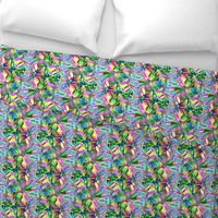 INCREDIBLE FRUITY FLOWERS FLOWERY FRUITS ABSTRACT STRIPES 2 YELLOW AQUA TURQUOISE
