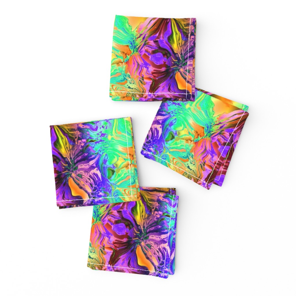 INCREDIBLE FRUITY FLOWERS FLOWERY FRUITS ABSTRACT STRIPES 3 PURPLE VIOLET ORANGE MINT