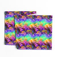 INCREDIBLE FRUITY FLOWERS FLOWERY FRUITS ABSTRACT STRIPES 3 PURPLE VIOLET ORANGE MINT