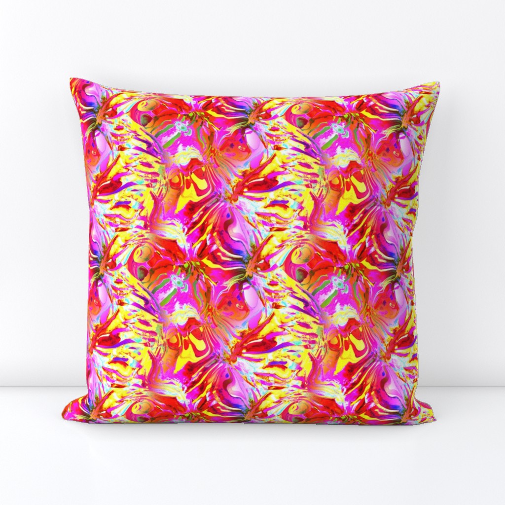 INCREDIBLE FRUITY FLOWERS FLOWERY FRUITS ABSTRACT STRIPES 4  FUCSHSIA PINK YELLOW