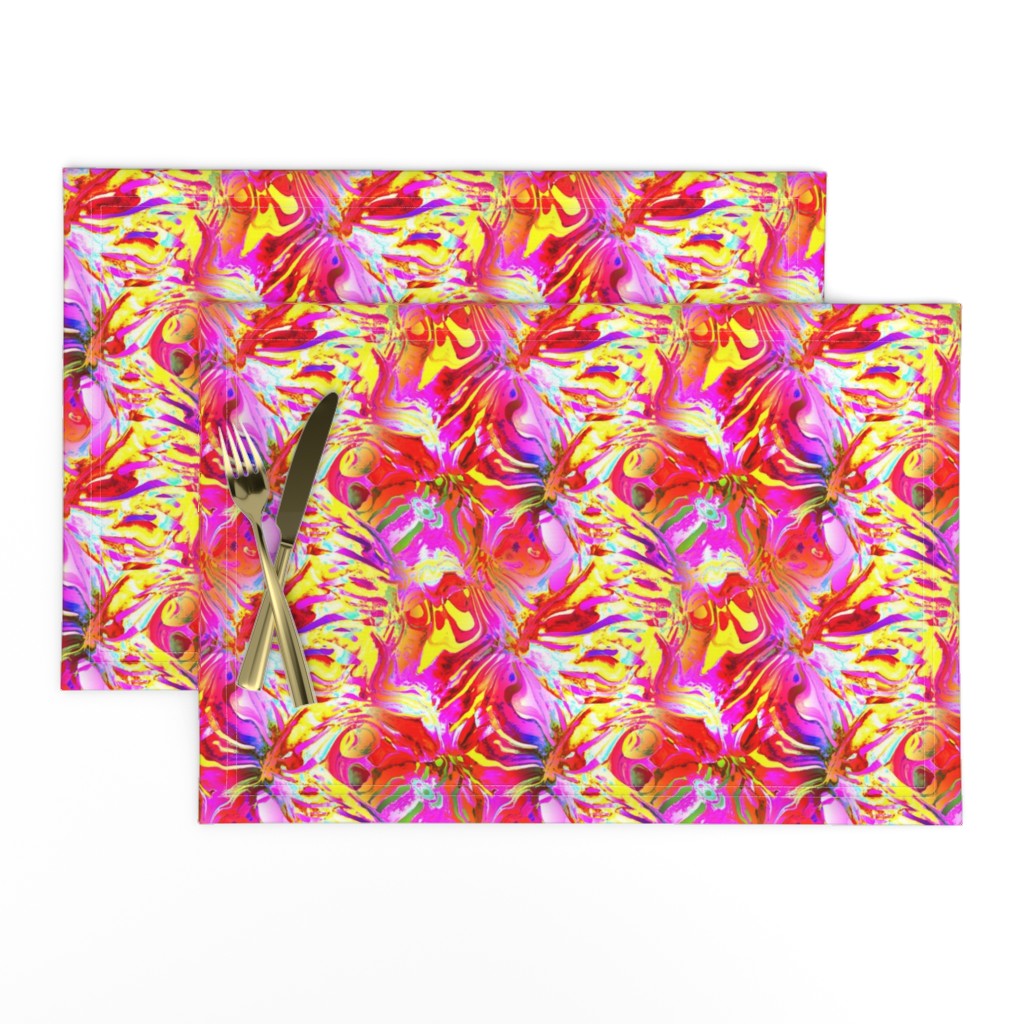 INCREDIBLE FRUITY FLOWERS FLOWERY FRUITS ABSTRACT STRIPES 4  FUCSHSIA PINK YELLOW