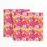 INCREDIBLE FRUITY FLOWERS FLOWERY FRUITS ABSTRACT STRIPES 4  FUCSHSIA PINK YELLOW