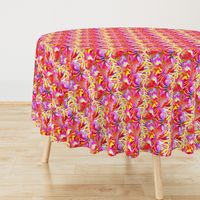 INCREDIBLE FRUITY FLOWERS FLOWERY FRUITS ABSTRACT STRIPES 4  FUCSHSIA PINK YELLOW