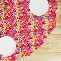 INCREDIBLE FRUITY FLOWERS FLOWERY FRUITS ABSTRACT STRIPES 4  FUCSHSIA PINK YELLOW