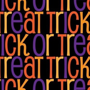 Trick or Treat Pattern in Black Orange Gold Purple Text Pattern