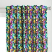 INCREDIBLE FRUITY FLOWERS FLOWERY FRUITS ABSTRACT STRIPES  GLOW  aqua lemon violet mint