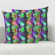 INCREDIBLE FRUITY FLOWERS FLOWERY FRUITS ABSTRACT STRIPES  GLOW PURPLE GREEN RED PINK FLUO