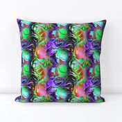 INCREDIBLE FRUITY FLOWERS FLOWERY FRUITS ABSTRACT STRIPES  GLOW PURPLE GREEN RED PINK FLUO