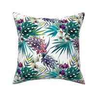 Topical Hawaii Watercolor Orchid Flowers Pineapple 9 Inch Pattern Repeat