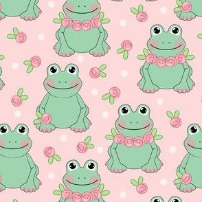 frogs and roses on pink