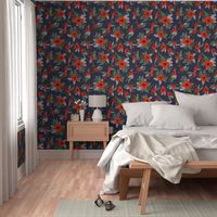 poppies floral fabric - dark navy