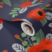 poppies floral fabric - dark navy