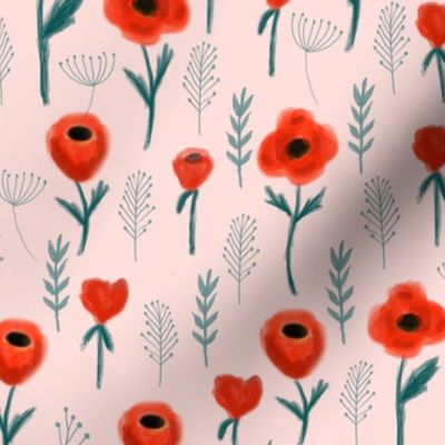 poppies floral fabric - pink