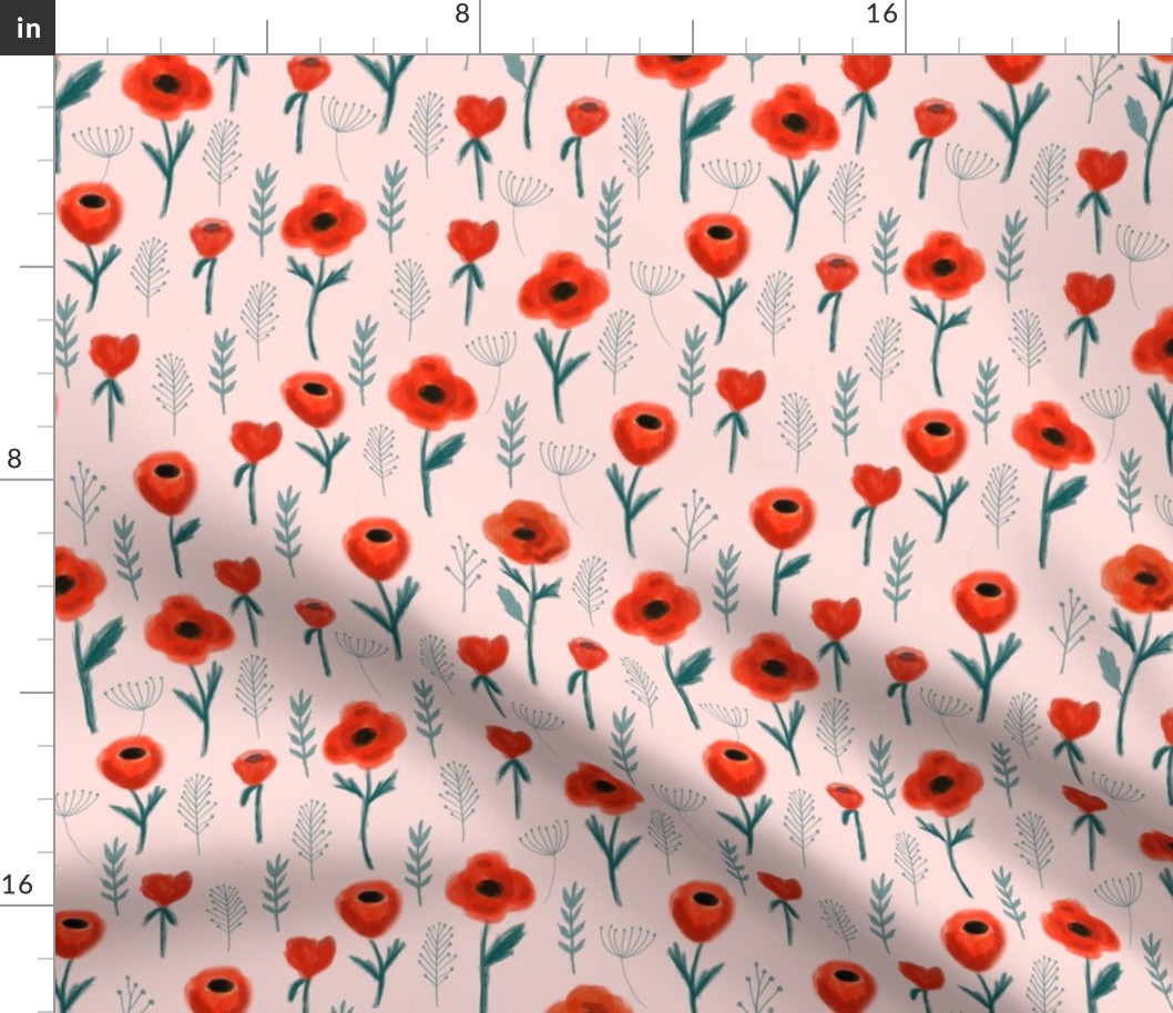 poppies floral fabric - pink