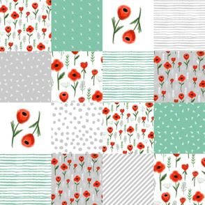 poppies quilt floral patchwork cheater quilt 