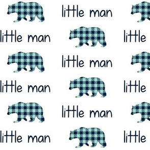 Little Man Bear - Navy + Mint Plaid