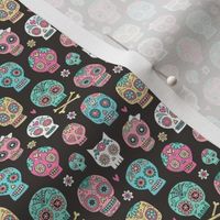 Sugar Skulls on Black Tiny Small