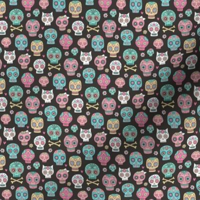 Sugar Skulls on Black Tiny Small