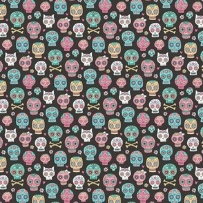 Sugar Skulls on Black Tiny Small