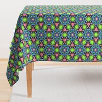 MANDALA FLOWER HEXAGON GEOMETRY BLUE GREEN