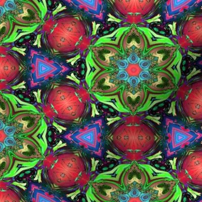 MANDALA FLOWER HEXAGON GEOMETRY GREEN RED