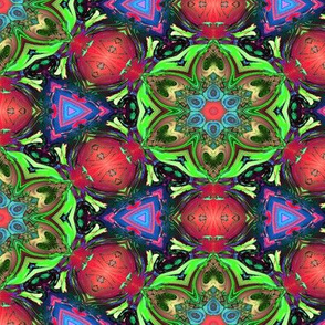 MANDALA FLOWER HEXAGON GEOMETRY GREEN RED