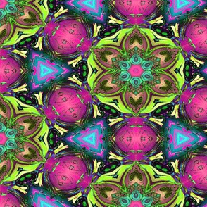 MANDALA FLOWER HEXAGON GEOMETRY PINK GREEN