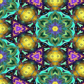 MANDALA FLOWER HEXAGON GEOMETRY GOLD AQUA