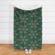 YARD GIANT PANEL DESIGN FLOWER  MANDALA GREEN BURGUNDY