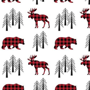 Woodland Moose, Bear & Trees – Red Plaid Bears Buffalo Plaid Check Forest Baby Nursery Bedding GingerLous