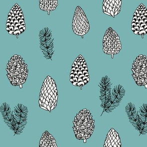 Pinecone nature forest fabric pattern // blue green pinecones by andrea lauren
