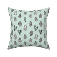 Pinecone nature forest fabric pattern // pastel mint pinecones by andrea lauren
