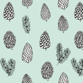 Pinecone nature forest fabric pattern // pastel mint pinecones by andrea lauren