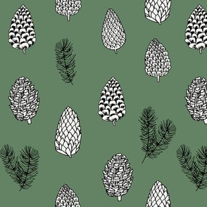 Pinecone nature forest fabric pattern // forest green  pinecones by andrea lauren