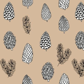 Pinecone nature forest fabric pattern // medium brown  pinecones by andrea lauren