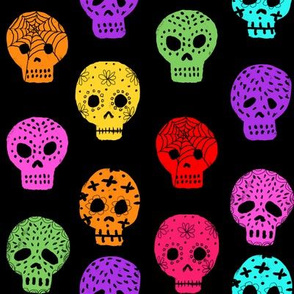 Sugar Skull day of the dead fabric pattern black