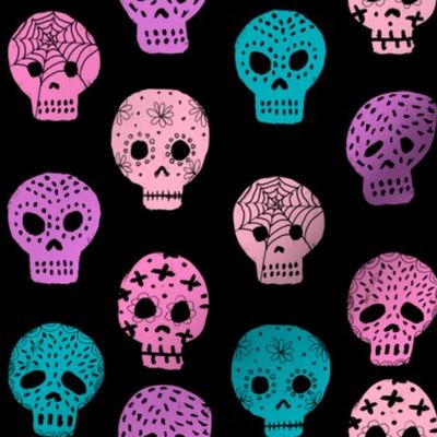 Sugar Skull day of the dead fabric pattern black pastels