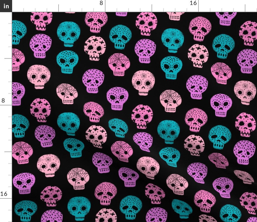 Sugar Skull day of the dead fabric pattern black pastels
